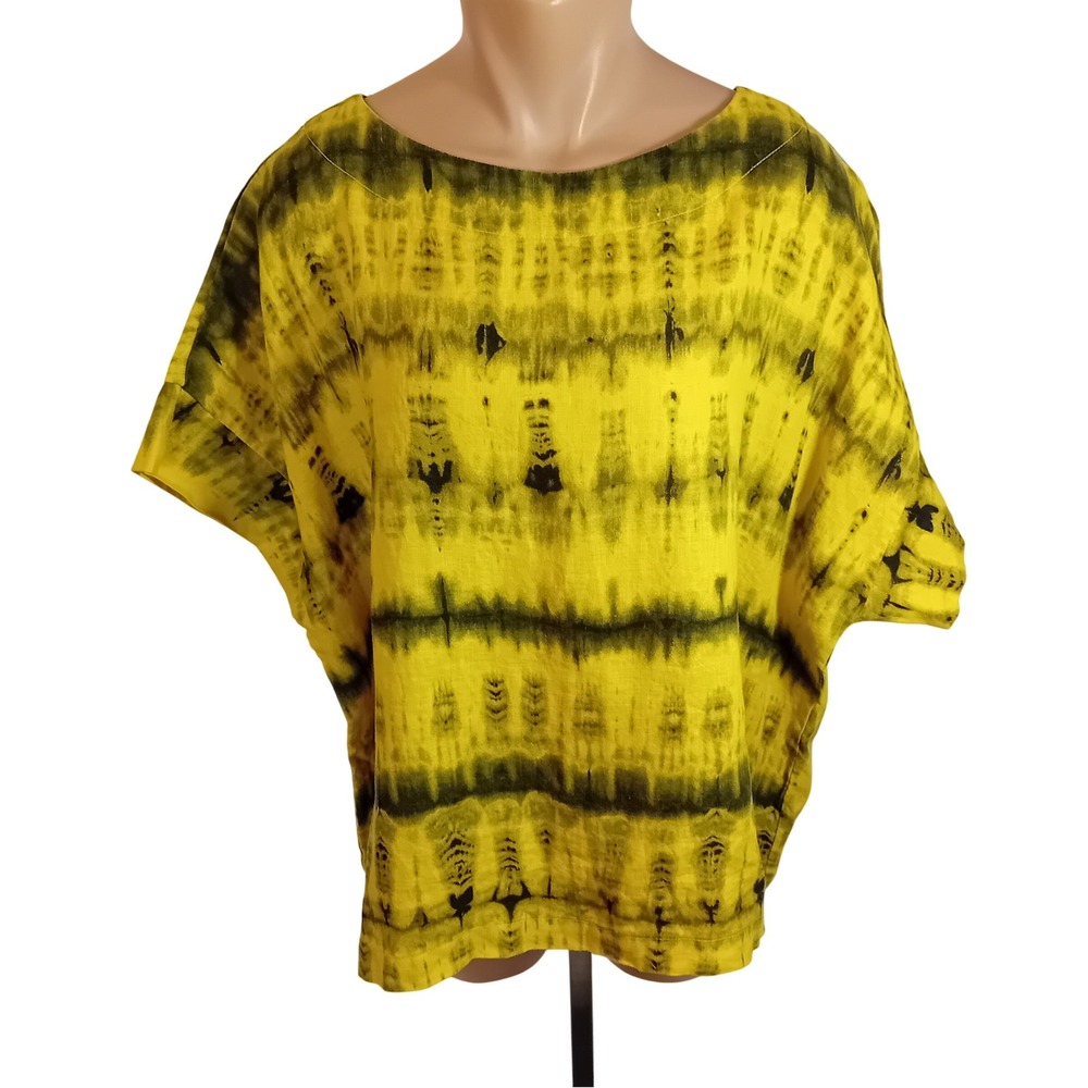 NWOT Bryn Walker Tie Dye 100% Linen Dolman Sleeve Top Made USA Oversize Boho O/S